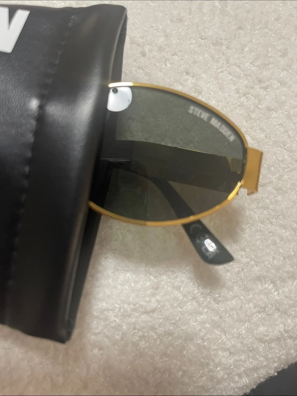Steve Madden Gold Frame Sunglasses with Dark Green Lenses and Black Pouch